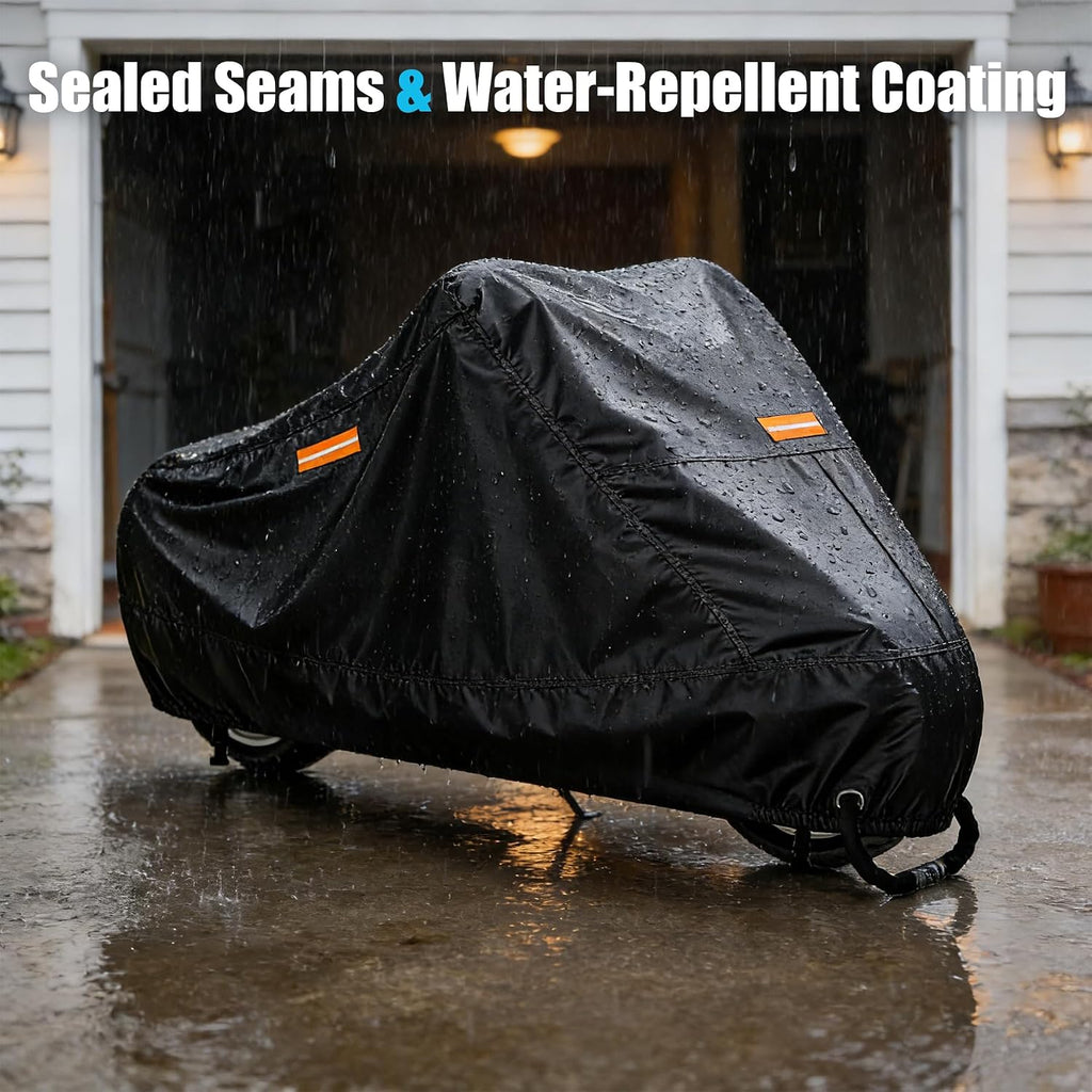 300D Motorcycle Cover Waterproof Outdoor, 96.5 inch Fits for Harley Davidson Sportster Iron 883/1200, Forty-Eight, Nightster, Nightster Special, Street 500/750, Honda Rebel 300/500/1100, Black