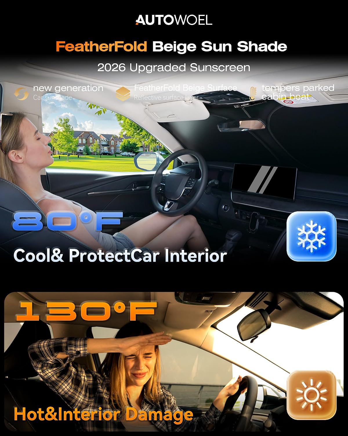 Windshield Sun Shade for Toyota Camry 2018-2026, Helps Keep Car Cooler, 99% UV Protection Foldable Windshield Sunshade, Beige 240T Heat Shield for Daily Parking, Cars, SUVs, Trucks, with Storage Bag