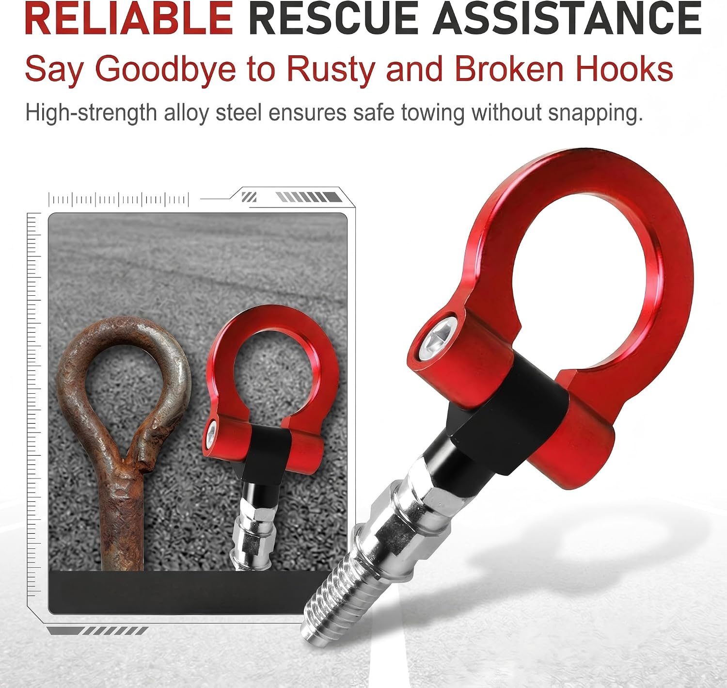 Car Front Bumper Tow Hook, Alloy Racing Style Recovery D-ring, Heavy-duty Rustproof Modification Towing Hook with European Thread, Not Suitable for Japanese Cars Trucks SUVs (Red)