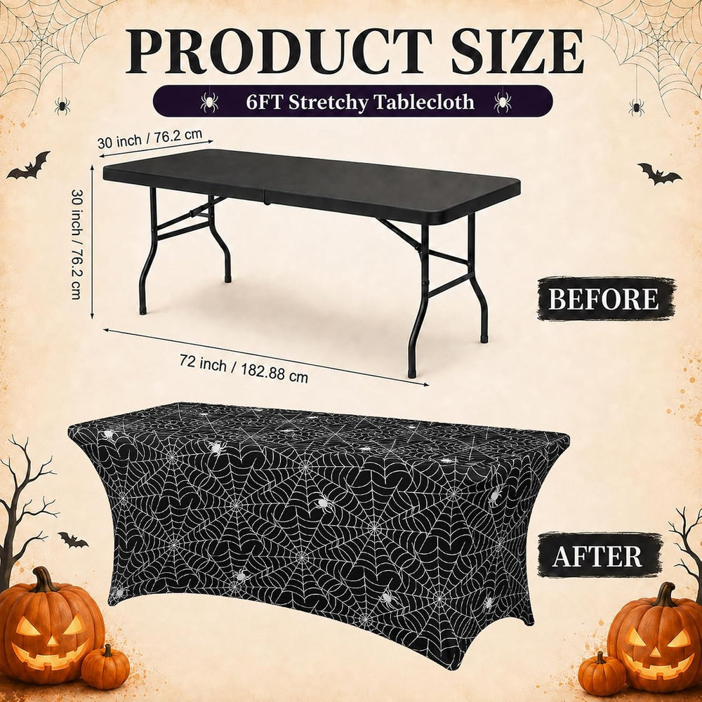Lawnldyll 2Pcs Halloween Tablecloth 6 FT Spiderweb Spandex Table Cover