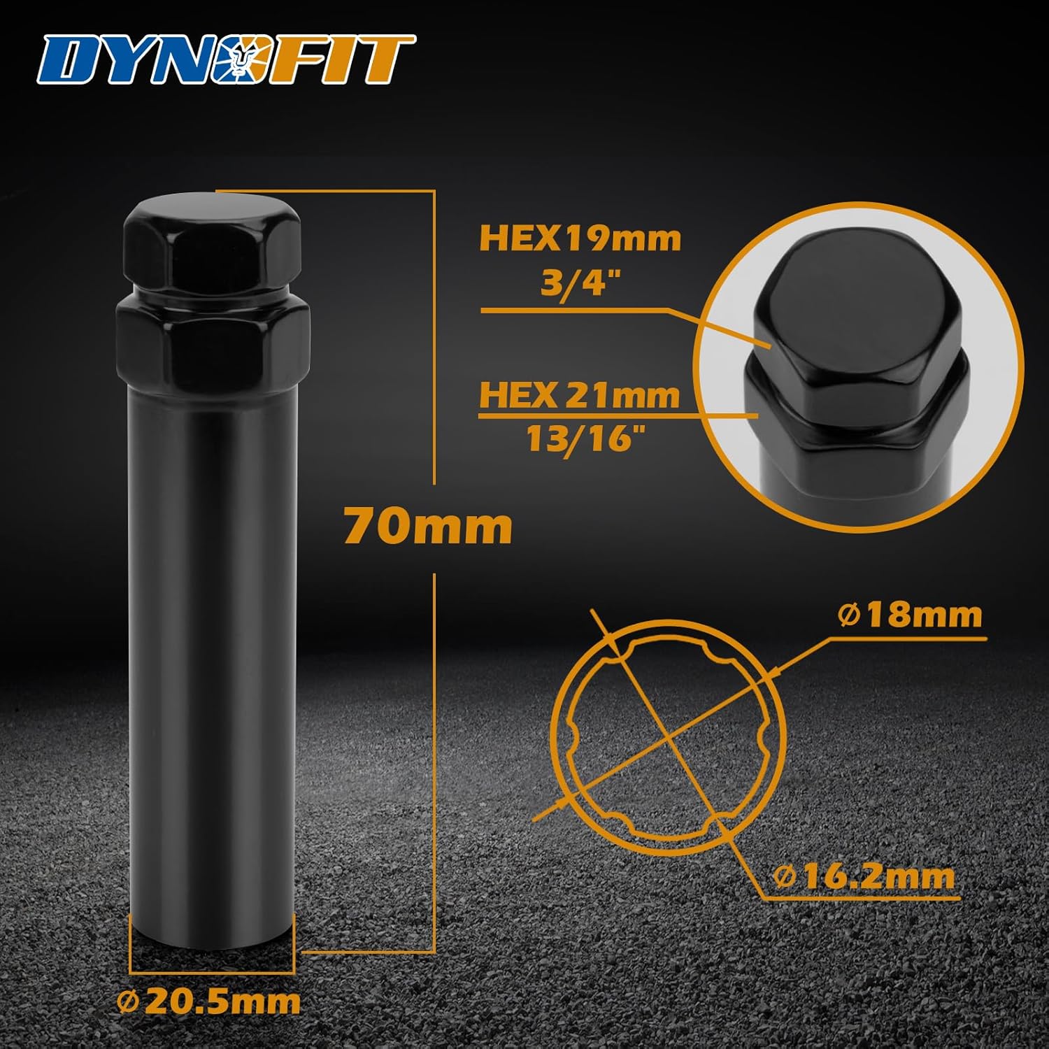 DYNOFIT 6 Spline Tuner Lug Nuts Key for Wrench with 3/4 inch (19mm) and 13/16 inch(21mm) Hex, Aftermarket Spline Lug Nut Socket Replacement Tool for 1/2" 12x1.5 12x1.25 Wheel Nuts