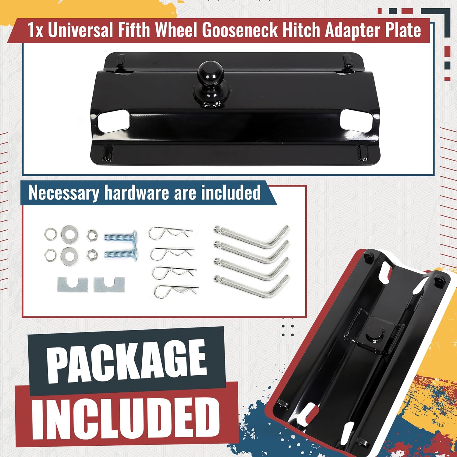 ECOTRIC Universal Fifth Wheel Gooseneck Hitch Adapter Plate for Pickup | Truck Bed Standard 5th Fifth Wheel Rails 30,000 lbs 2-5/16-Inch Ball