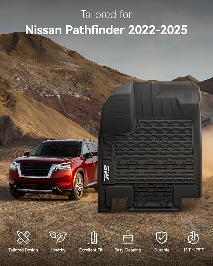3W Floor Mats for Nissan Pathfinder 2022 2023 2024 2025, 3 Rows, TPE All - Image 2