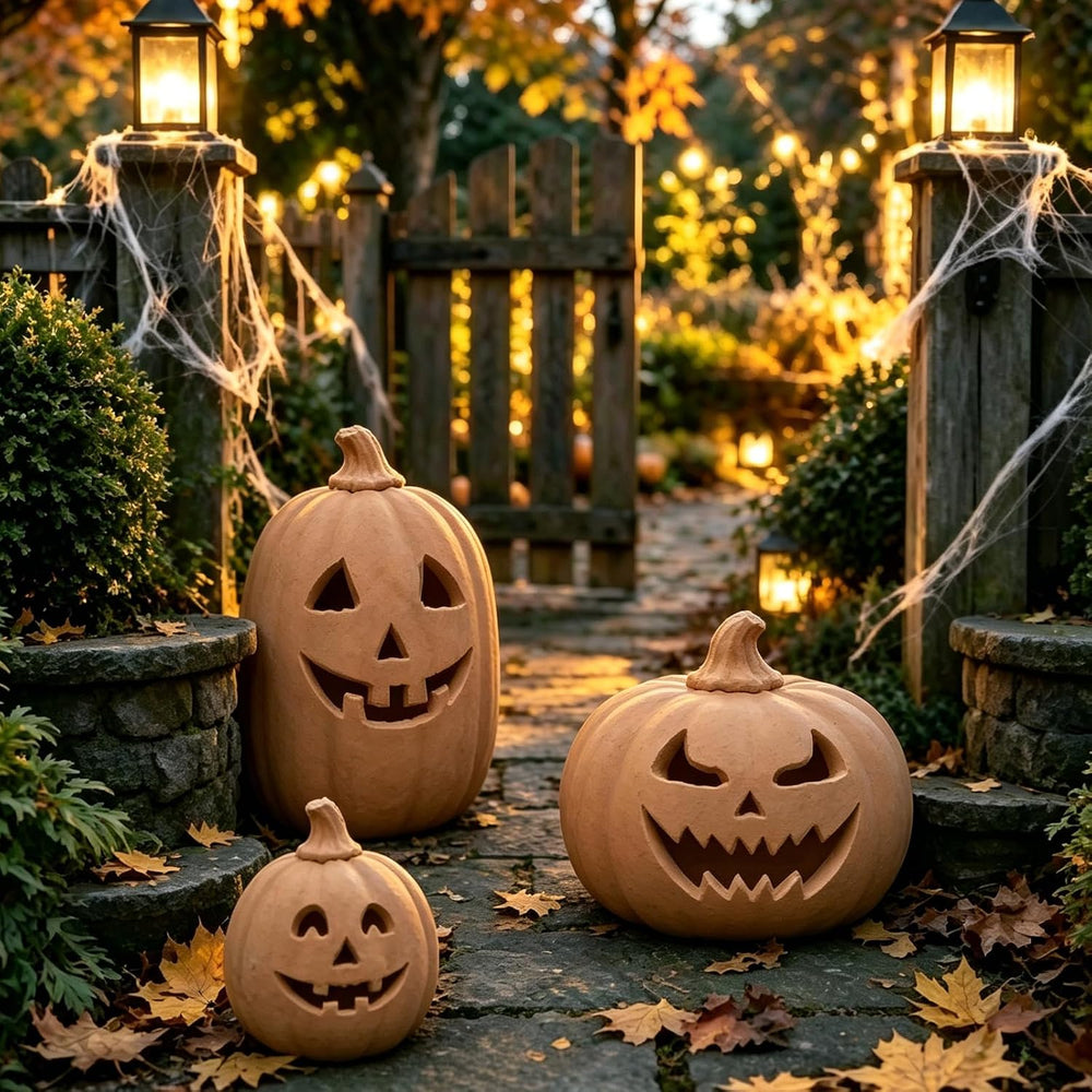 Whaline 3 Pcs Halloween Terracotta Pumpkin Lantern Halloween Decor