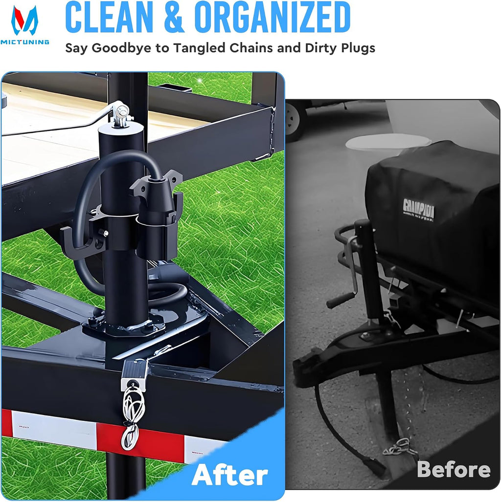 MICTUNING Upgraded Aluminum Trailer Chain Holder Organizer, 7 Way Plug Heavy Duty Trailer Chain Wire Harness Holder, Anti-Rust High Hardness RV Accessories