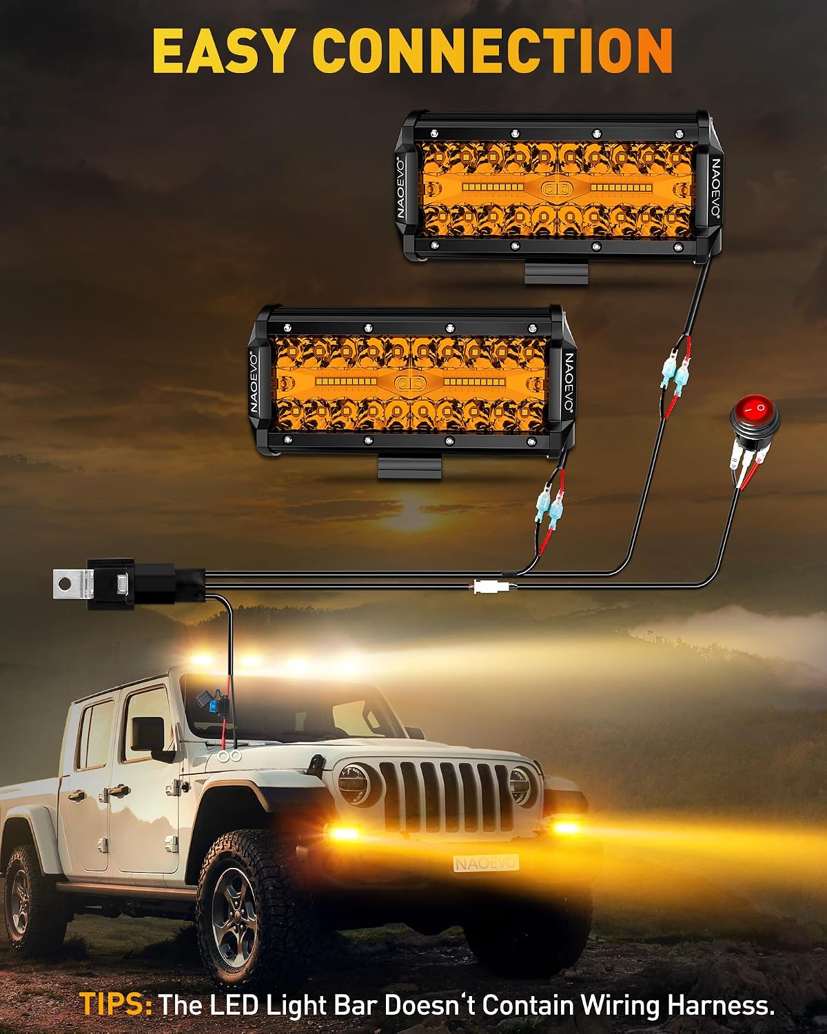 naoevo 7 inch amber led light bar, 240w on a desk or shelf