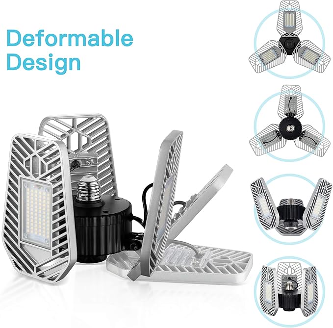 2-Pack Deformable LED Garage Ceiling Lights, 9000 Lumens, 82W CRI 80, - Image 5