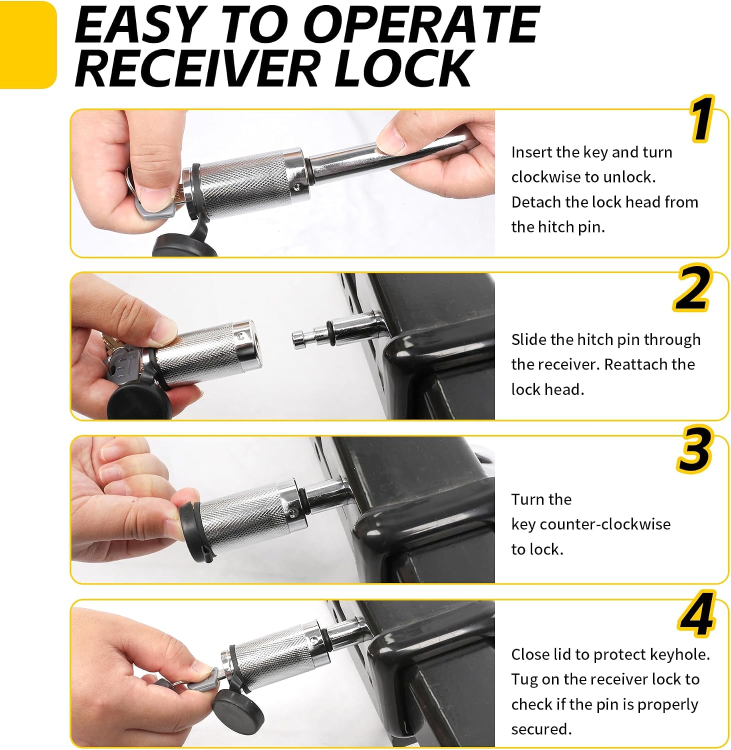 MaxxHaul 50058 Hitch Receiver Lock with 1/2" and 5/8" Pins - Universal Anti-Theft Trailer Lock for Class I, II, III, IV, and V Receivers - Press-to-Lock Technology with 2 Keys - Chrome Finish