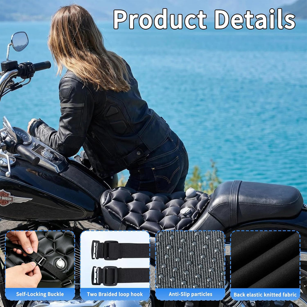 Foldable Motorcycle Seat Cushion with Air and Water Filling, Air Convection Bladder Motorcycle Seat Pad for Pressure Relief and Shock Absorption on Suitable for Long and Short Distance Cycling