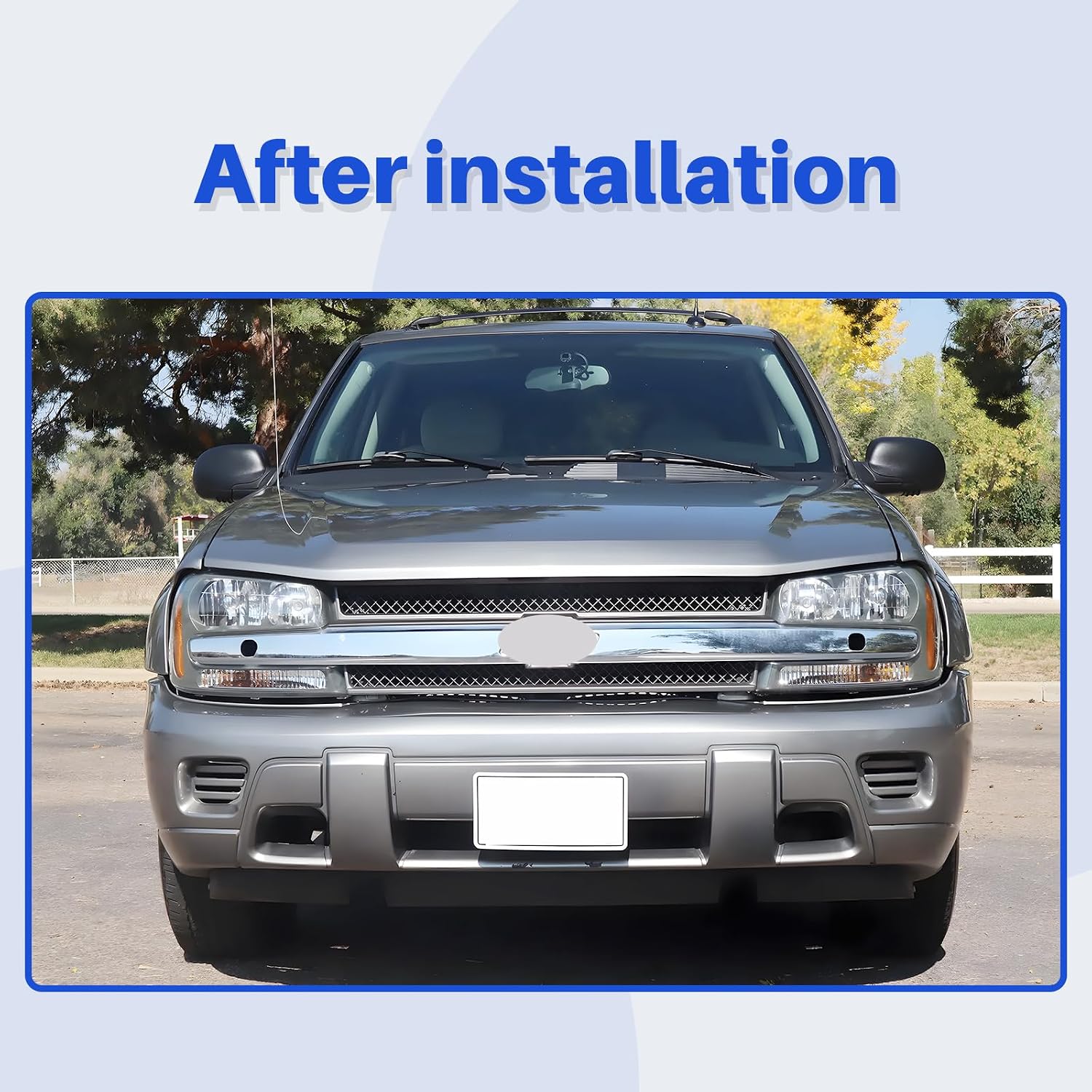 CarPartsDepot Front Grille Chrome Center Bar With Dark Gray Mesh Compatible With 2002-2005 Chevy Trailblazer GM1200477 10358128