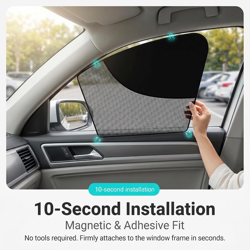 2 PCS Window Sun Shades, Half Blackout See-Through Side Front Window Cover, Double Layer Heat Glare Block Protector, Fit for Driver Passenger (Black)