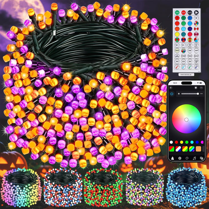 LJLNION Smart Color Changing Halloween Lights, 98.6FT 300 LED RGB Christmas String Lights with Remote & App Controlled, Music Sync Multiple Modes, Waterproof Indoor Outdoor Holiday Tree Party Decor