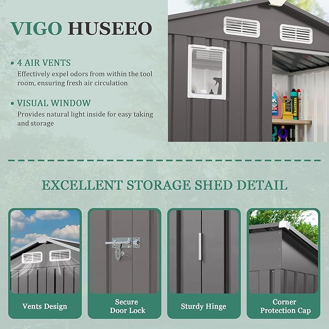 6x3.6FT Outdoor Storage Shed, Galvanized Steel Garden Shed - Image 3