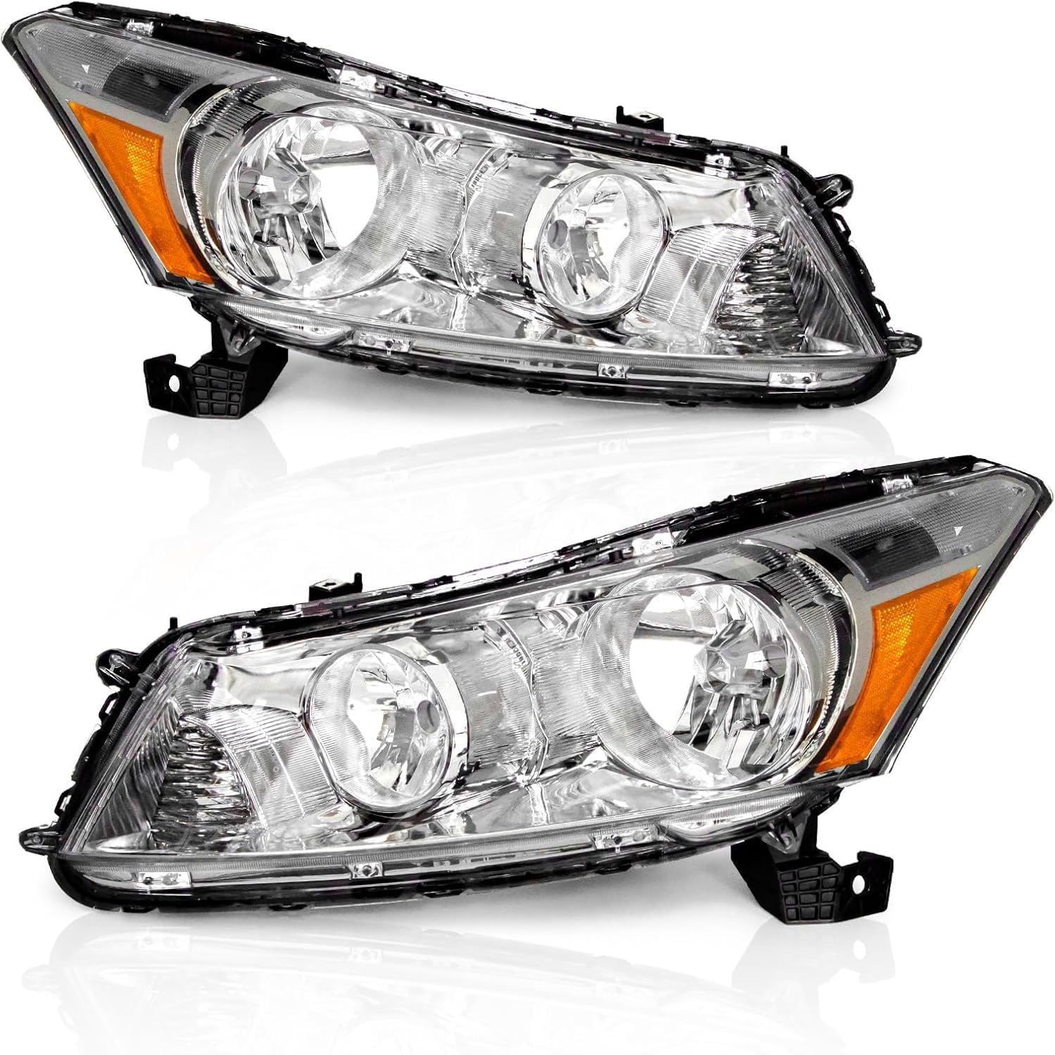 AS Headlight Assembly for 2008 2009 2010 2011 2012 Accord 4dr Sedan Headlamps with Black Housing Clear Reflector Clear Lens Driver and Passenger Side