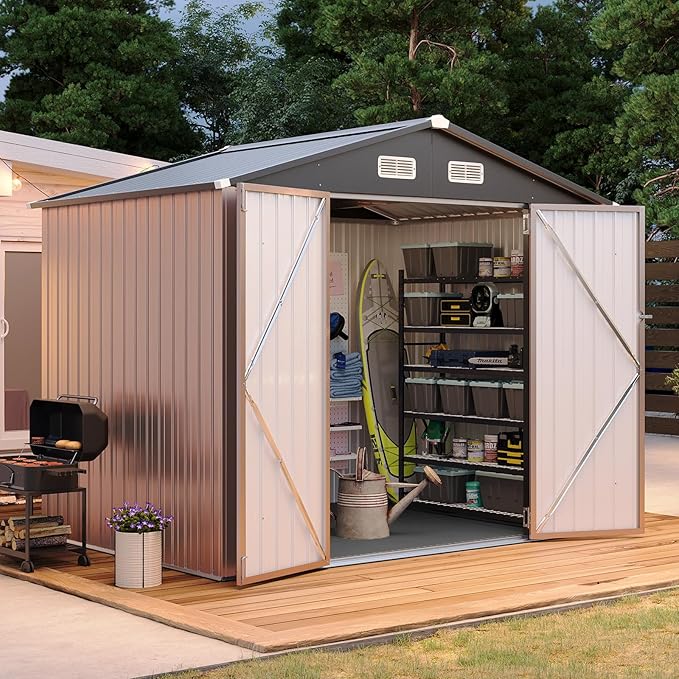 Aoxun 7.4x5.3FT Shed with Floor Galvanized Steel Outdoor Storage Shed Metal by Aoxun