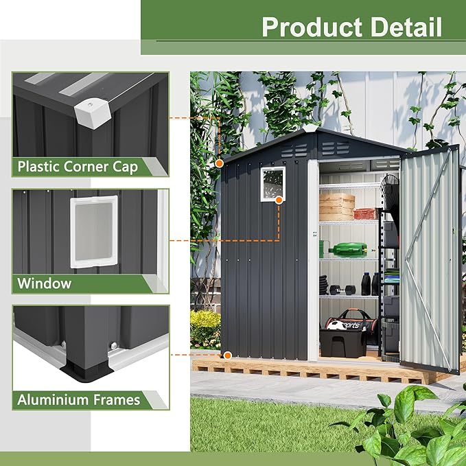 Outdoor Storage Shed, 6 X 4ft Metal Galvanized Steel Garden Shed - Image 3
