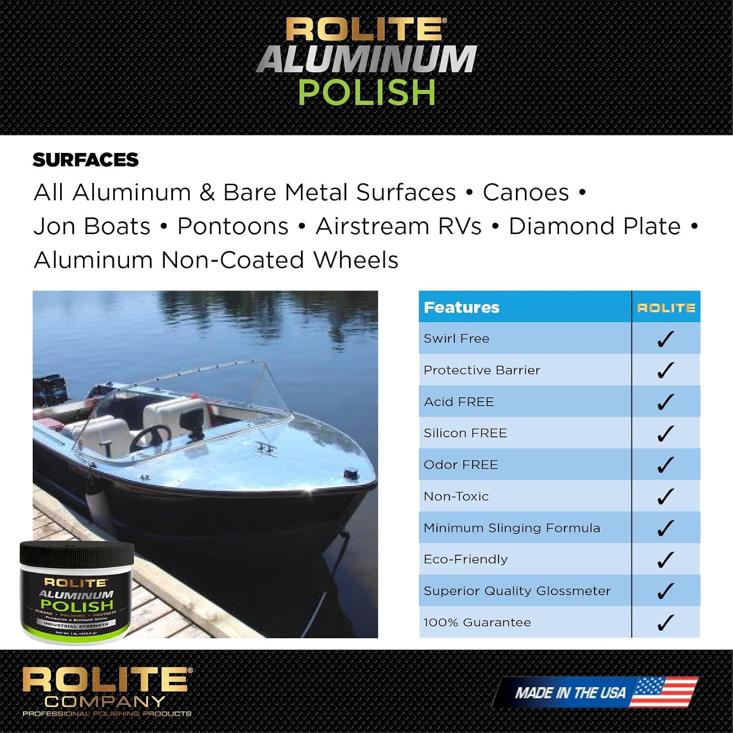 Rolite Aluminum Polish, 1 lb, 6 Pack, Bare Metal Surfaces, Ideal for Canoes, Boats, RVs, Diamond Plate, Non-Coated Aluminum Wheels, Metal Polishing Paste