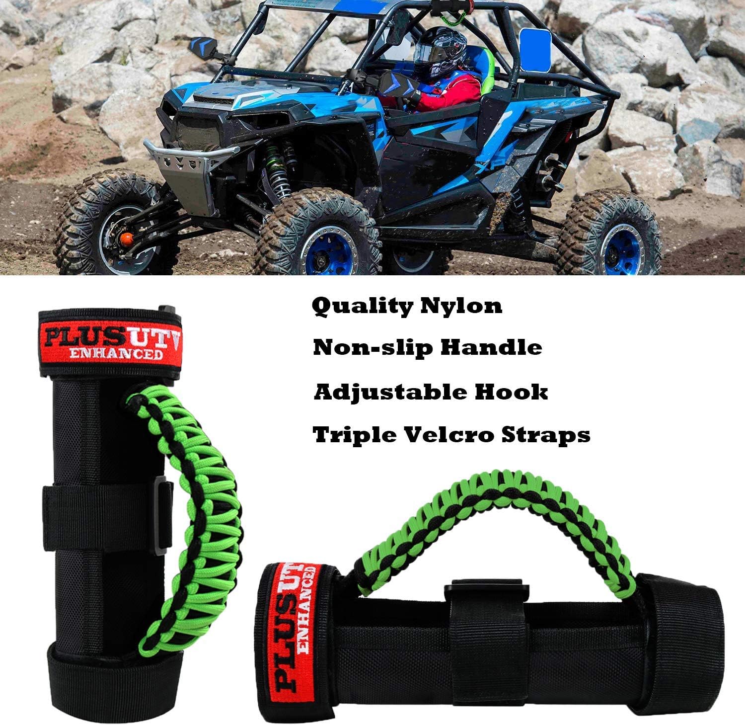 Roll Bar Grab Handles Grips Triple Straps for UTV ATV Polaris Ranger RZR XP900 1000 Honda Pioneer Talon Kawasaki Wildcat Yamaha YXZ Can 1.75 to 2 Inch 2PCS Green