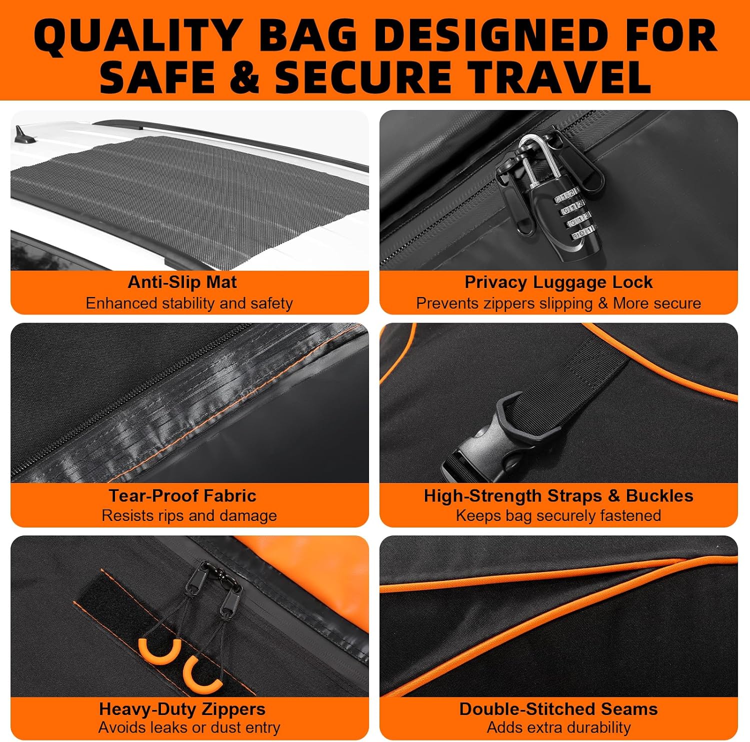 Sailnovo Aerodynamic Rooftop Cargo Carrier Bag, 20 Cubic Feet Waterproof Car Top Carrier for All Vehicles with/Without Racks, Holds Luggage for 4-6, Includes Anti-Slip Mat, Storage Bag, Luggage Lock