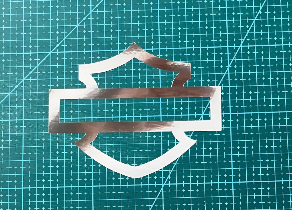 Motorcycle bar and Shield Design Vinyl Decal #2 piece Moto HD Club 5"x4" (Chrome)