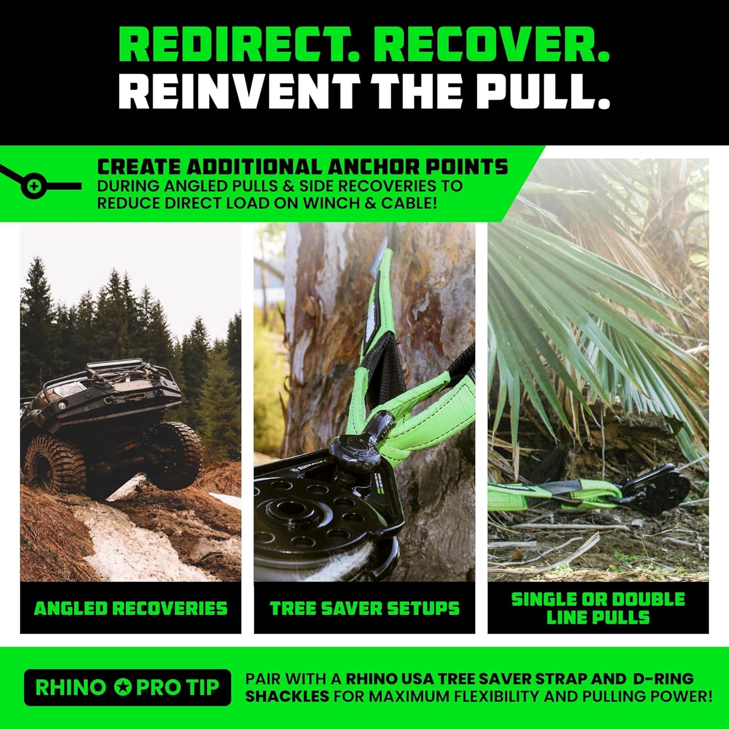 Rhino USA Snatch Block for Winch Recovery - Heavy Duty 13.5 Ton Break Strength - Compact Offroad Accessory for Jeep, Truck, UTV, ATV - Use with Tree Saver Tow Strap (Snatch Block)