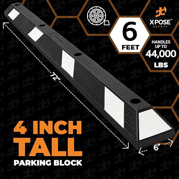 Xpose Safety 72" Heavy Duty Rubber Parking Stopper – 1 Pack Wheel Blocks - Image 3