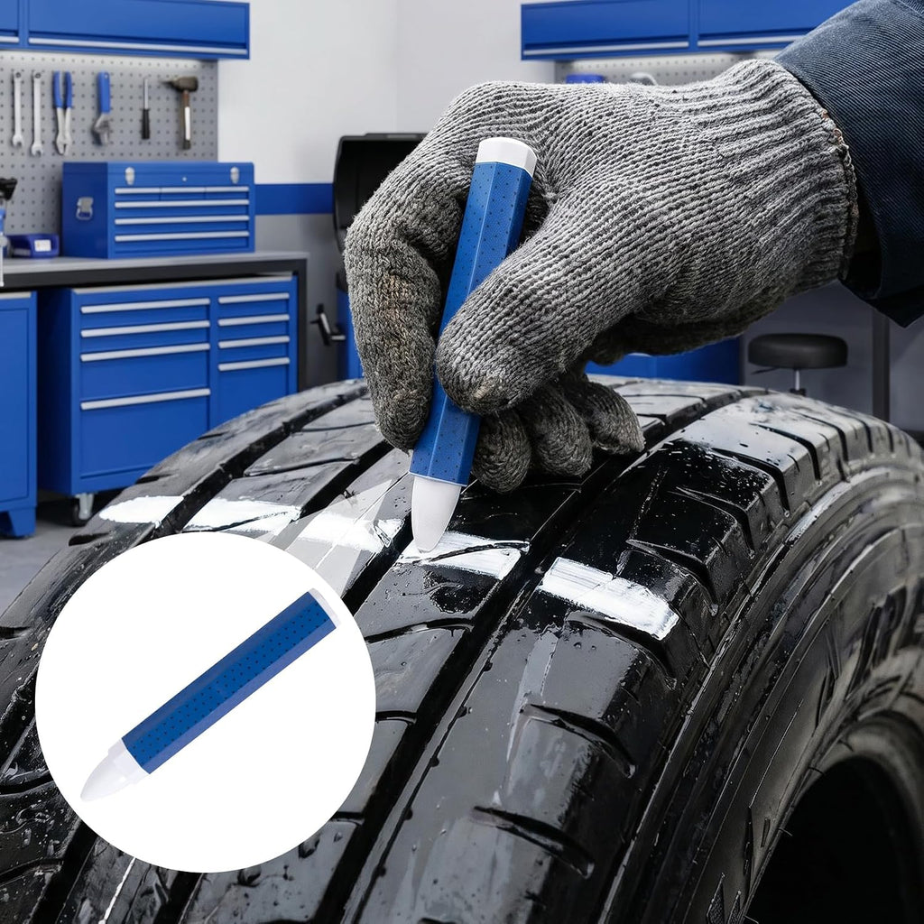 5 Pcs White Tire Marker, 3.94 x 0.59 Inch Tire Marking Crayons for Rubber Leather, Industrial Wax Crayon Sticks Marking Tools for Automotive Construction Outdoor
