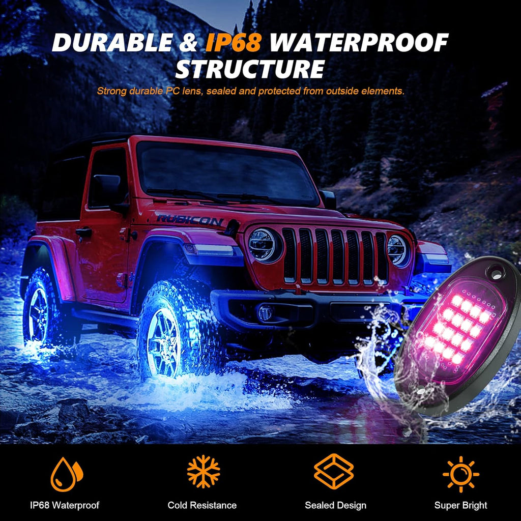 8 Pods RGB LED Rock Lights for Jeeps Trucks Golf Cart ATV UTV RZR SUV Offroad Pickup Car, Waterproof Multicolor Underglow Kit with APP Music Mode Underbody Neon Light Vehicle Underneath Accent 12V