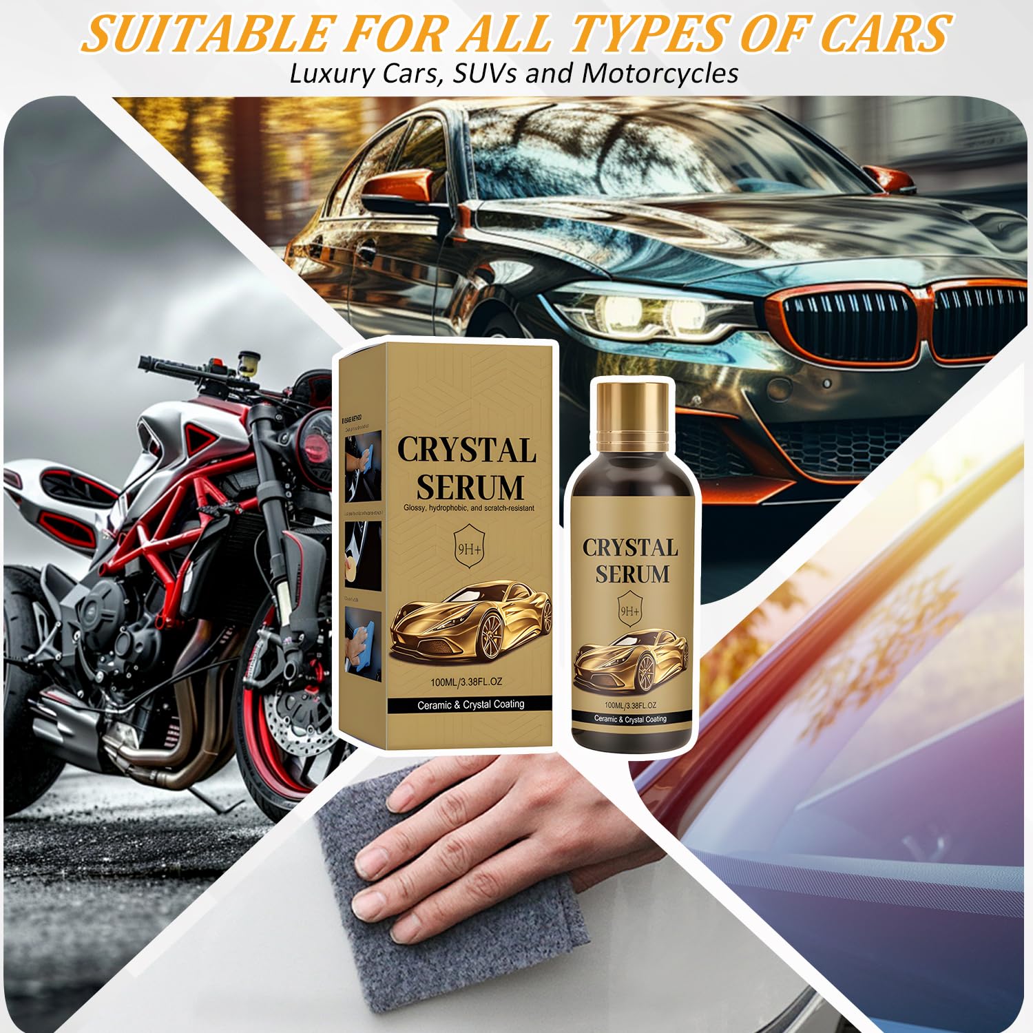 100ML PTZ Crystal Serum Advanced Graphene Ceramic Coating for Cars, 9H Hardness, 2PCS Set, Super Hydrophobic Anti-Scratch UV Protection for Vehicle Exterior