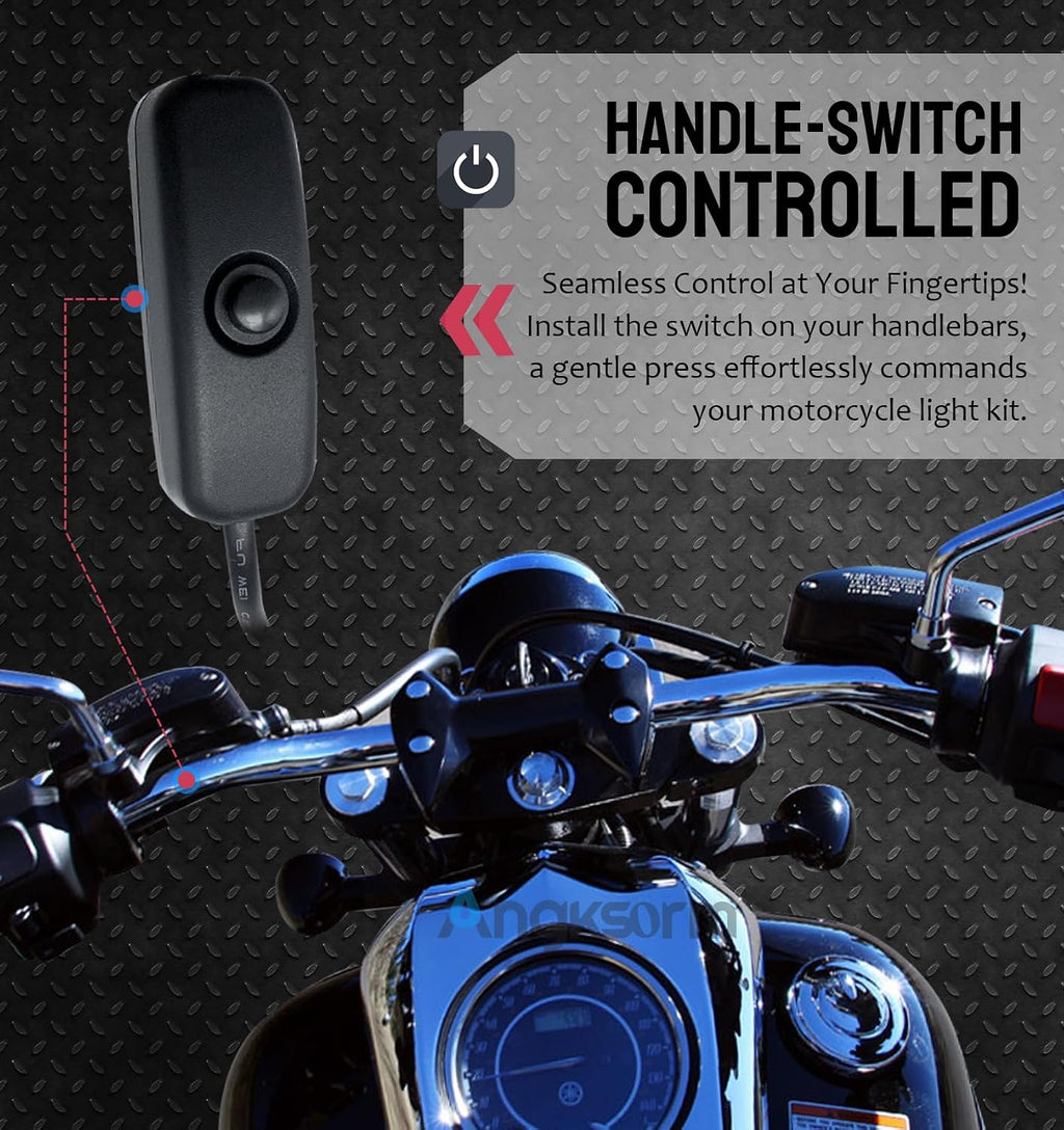 8pcs Motorcycle Underglow LED Strip Light Kit Waterproof RGB Neon Accent Light Ground Effect Atmosphere Light Strips DC 12V with APP & Handle Switch Control for Motorbike Trikes Golf Carts ATVs UTVs