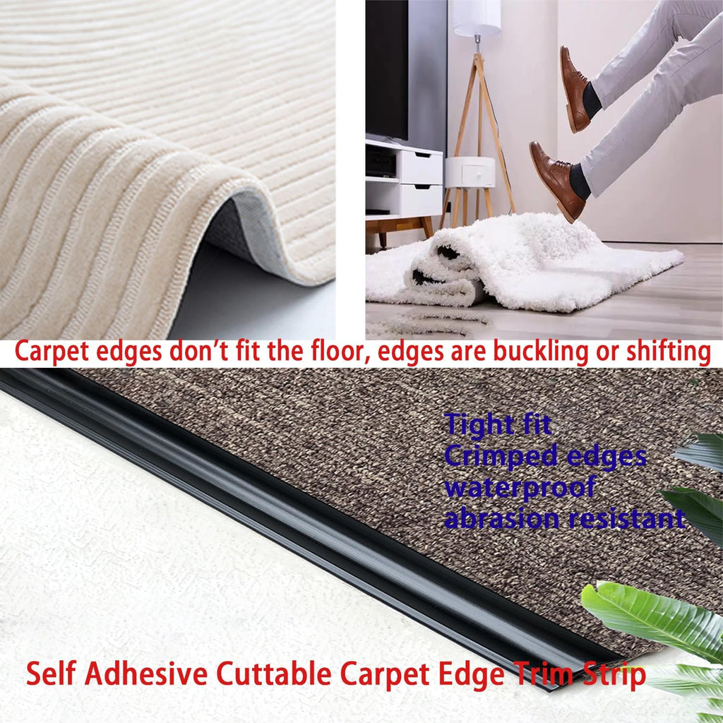 20Ft Flexible Carpet Edge Trim, Flexible Rug Edge Protector for Doorway, Peel & Stick Floor Transition Strip，Self-Adhesive Waterproof Cuttable Safety Edging for Thick Rugs &Mats（Black）