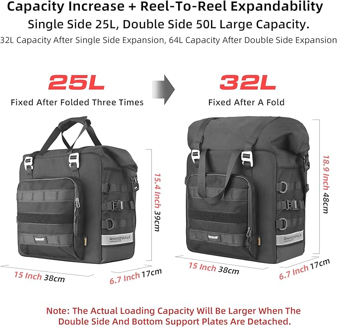 Rhinowalk Motorcycle Saddlebags Waterproof 25L Saddle Bag Quick Release side - Image 6