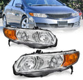 AS Headlight Assembly For 2006 2007 2008 2009 2010 2011 Honda Civic 2-Door Headlight With Amber Reflector Headlamp Replacement And Good Sealing With Chrome Housing