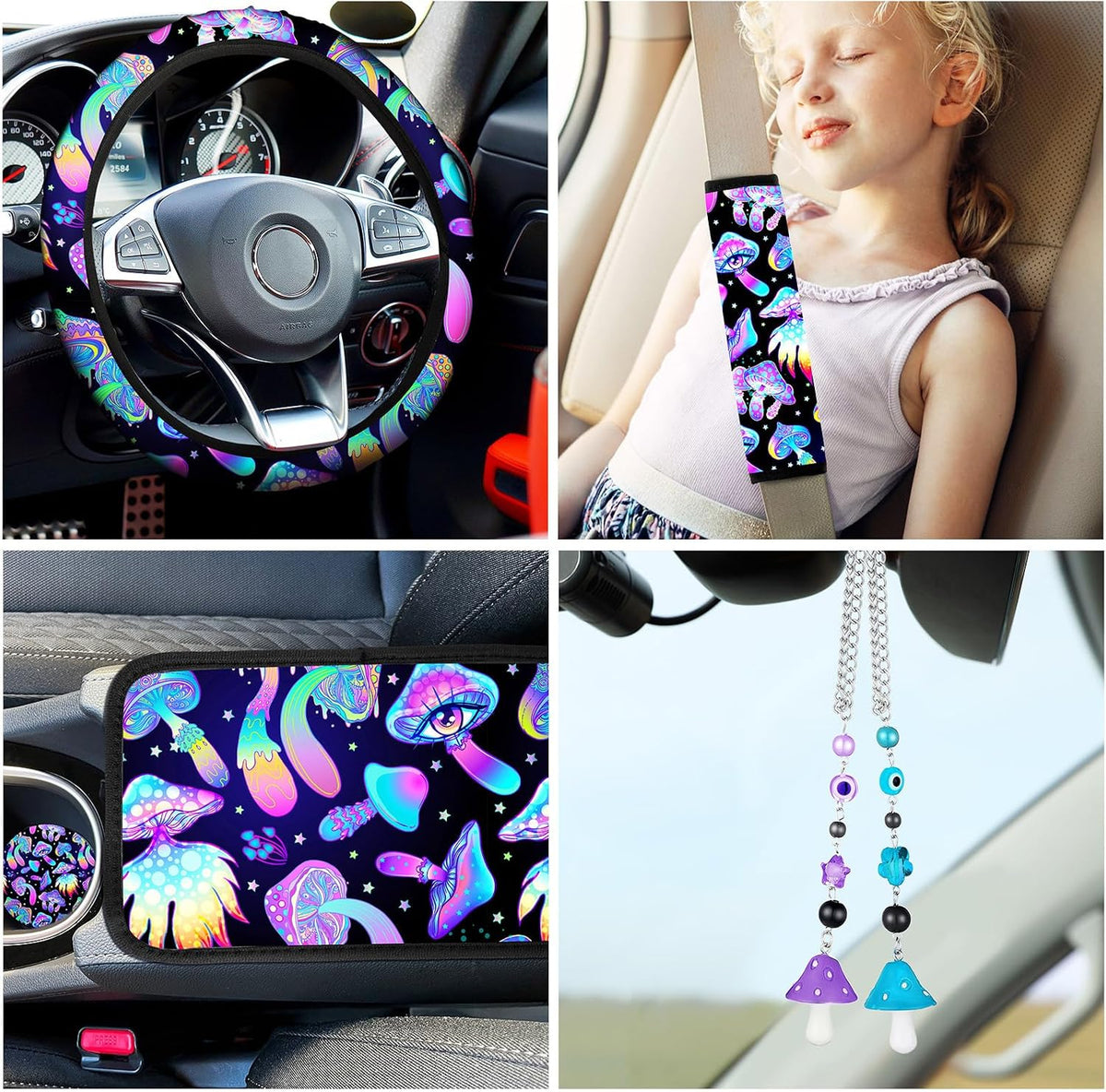 riakrum 17 pcs mushroom car seat covers mushroom showing dimensions