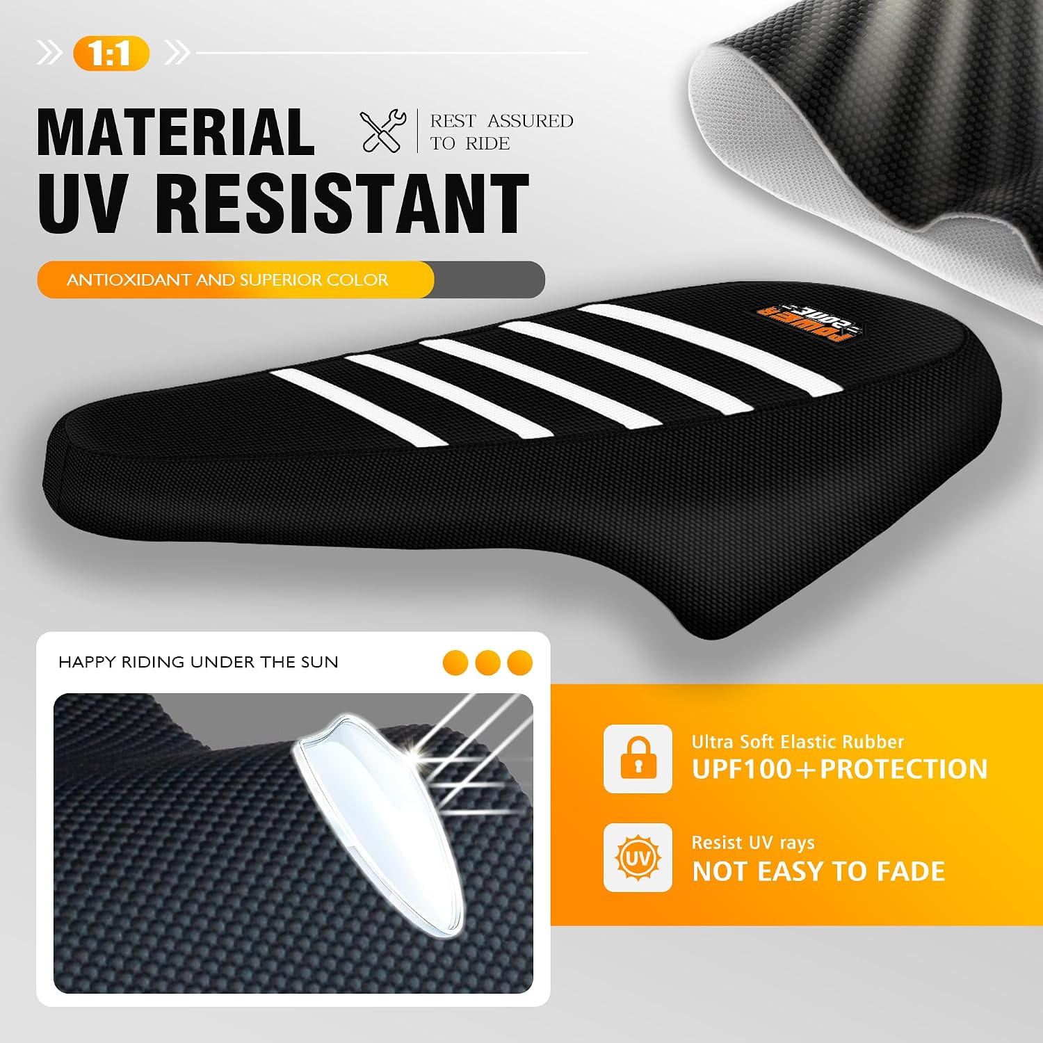 Electric Bike Seat Cover Compatible with Ridstar Q20 E Bike Non-Slip Anti-UV (Black-White)