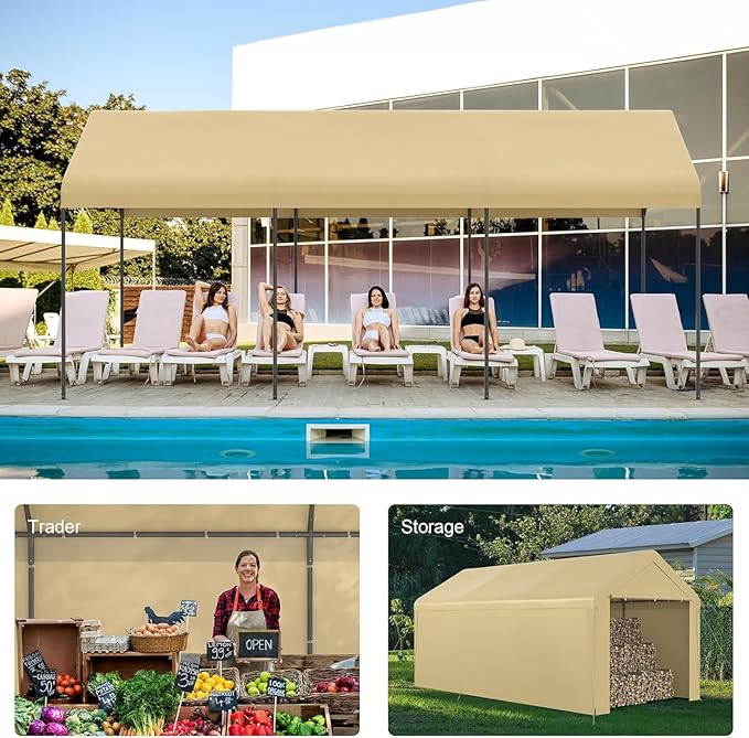 Carport 10x20 Heavy Duty Portable Garage w/Removable Sidewalls & Roll-Up Door - Image 7