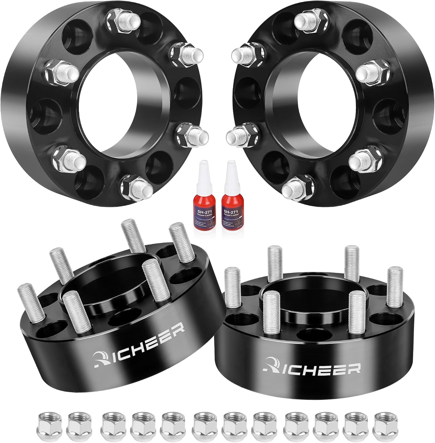 Richeer 2 inch 6x5.5 Hub Centric Wheel Spacers for 2024+ Tacoma Tundra Sequoia GX J250 LX600, 4PCS Forged 6x139.7mm Wheel Spacers with 14x1.5 Studs & 95.2mm Center Bore