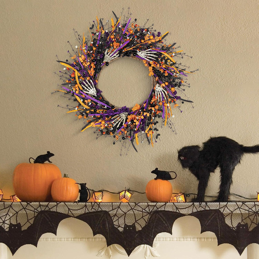 VioletEverGarden Halloween Wreaths for Front Door 22 Inch Skeleton Black Wrea...