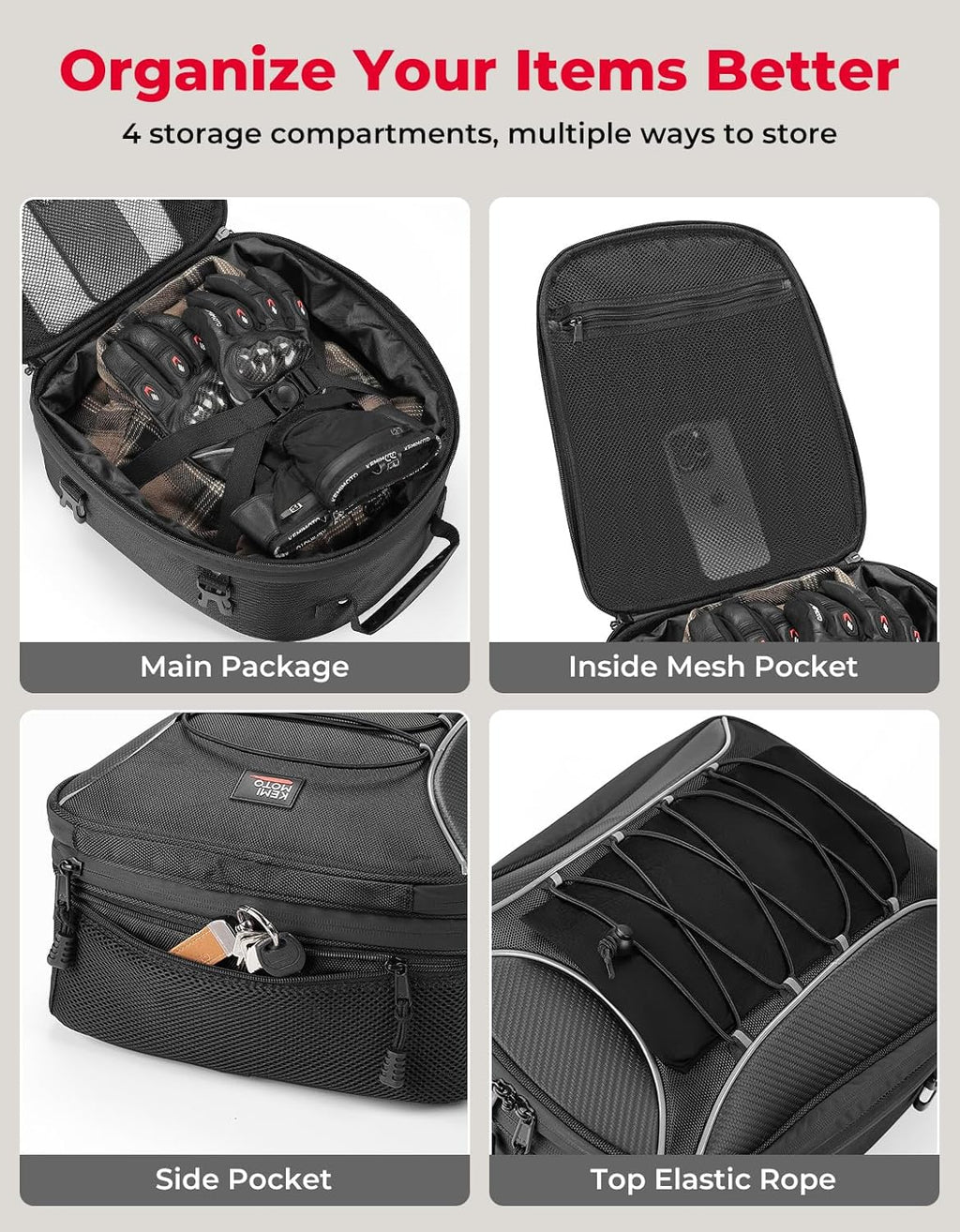 KEMIMOTO Motorcycle Tail Bag, Dual Use Motorcycle Rear Seat Bag with Waterproof Rain Cover, 22L-34L Expandable Motorbike Helmet Bag Luggage Storage Backpack with 6 straps