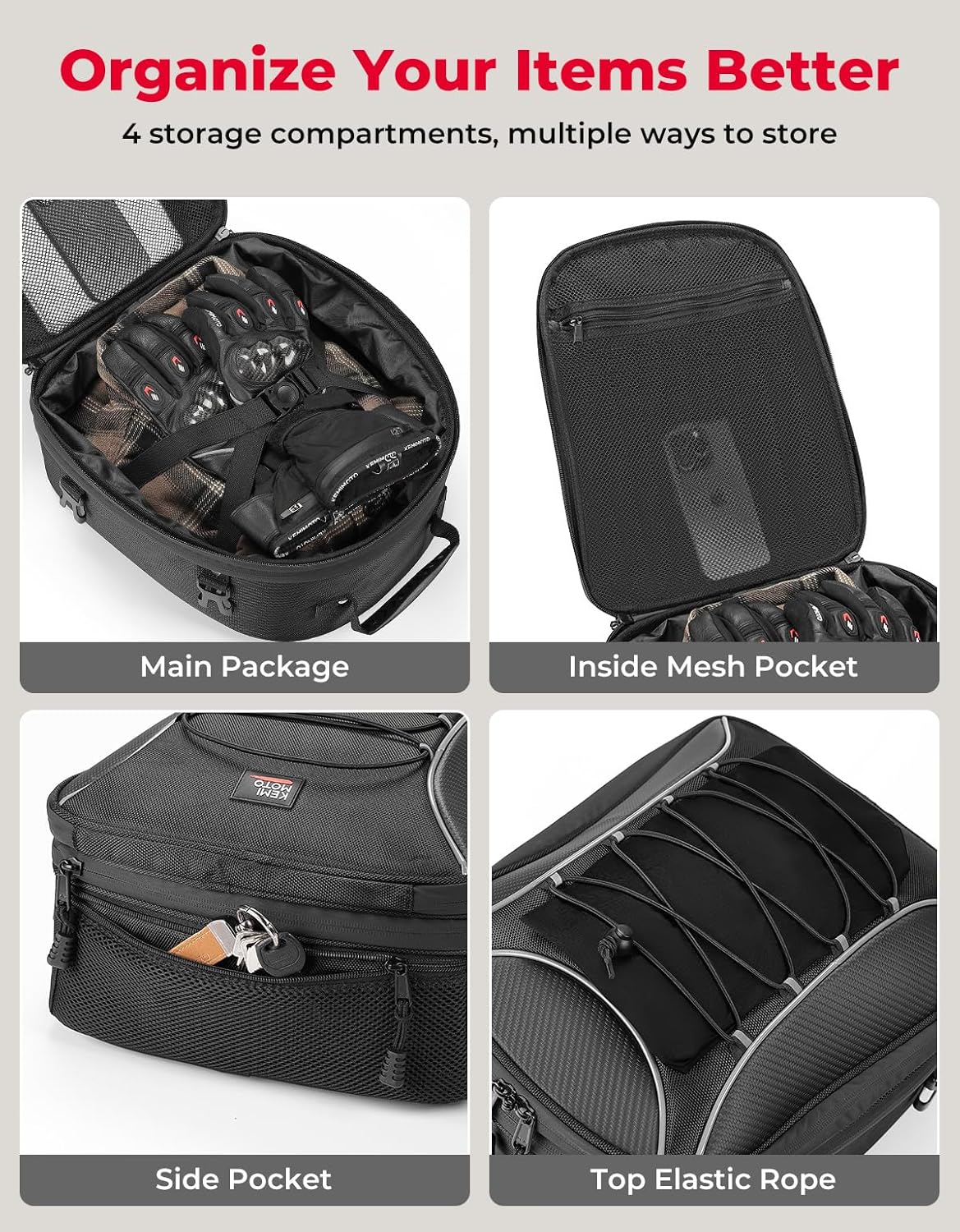 KEMIMOTO Motorcycle Tail Bag, Dual Use Motorcycle Rear Seat Bag with Waterproof Rain Cover, 22L-34L Expandable Motorbike Helmet Bag Luggage Storage Backpack with 6 straps