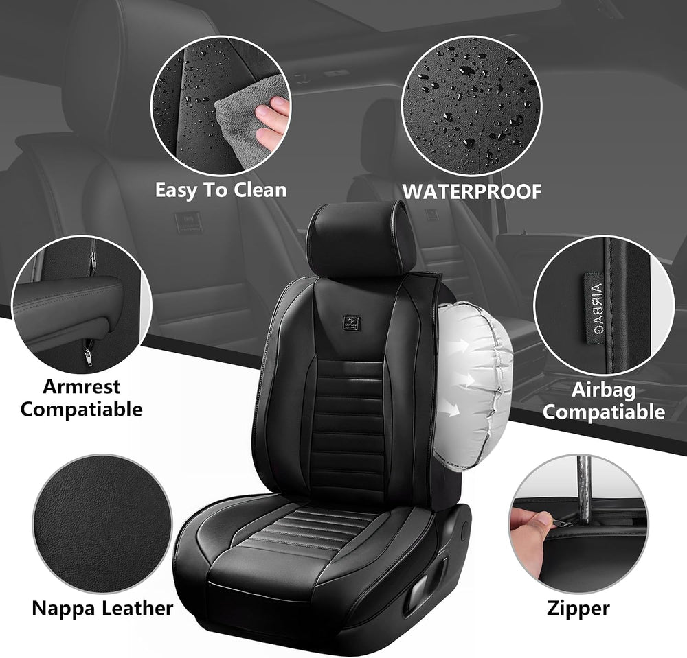 CAR PASS Nappa Leather Car Seat Covers Full Set, Luxury Seat Protector for Ca...