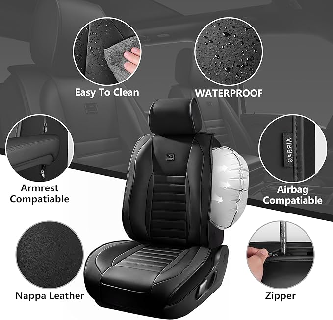 CAR PASS Nappa Leather Car Seat Covers Front Seats, Luxury Seat Protector