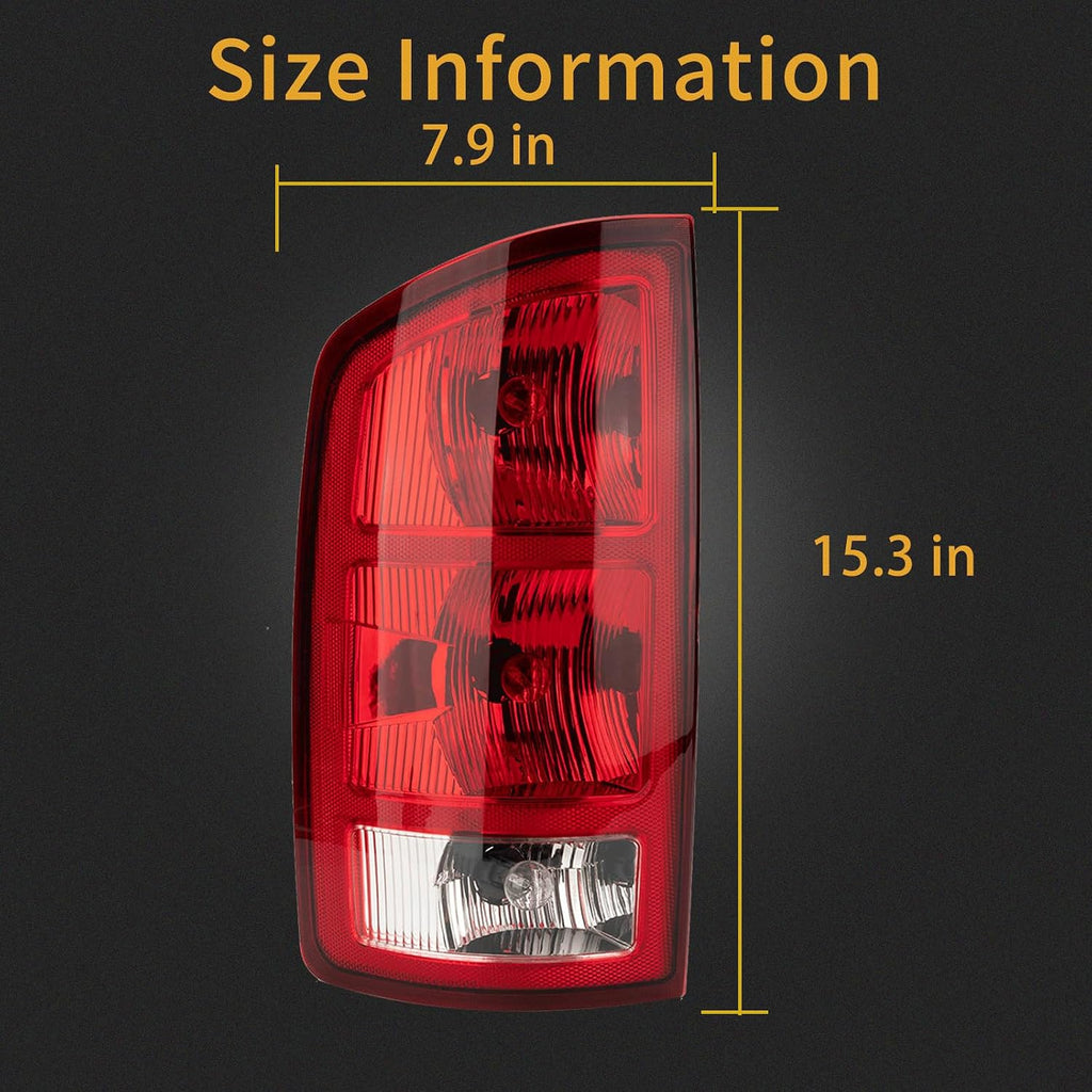 Tail Light Assembly Compatible with 2002-2006 Dodge Ram 1500 2003-2006 Dodge Ram 2500 3500 Pickup Driver and Passenger Side Taillights Rear Brake Lamps with Bulb Inside and Wiring Harness