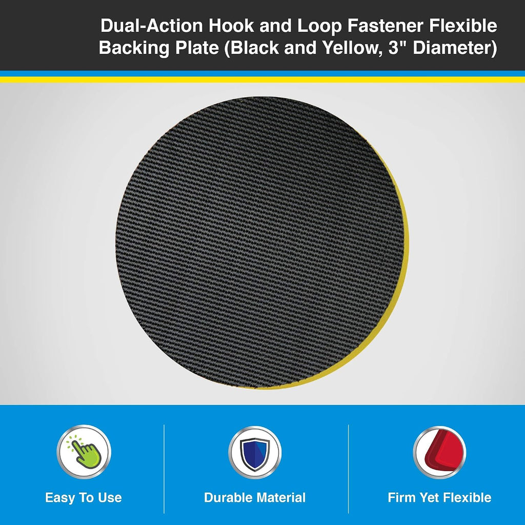 Lake Country Dual-Action Backing Plate - Flexible Plate with Hook-and-Loop Fastener w/Inner Steel Construction - Flexible and Durable Material for an Even Polish (Yellow, 3 Inch)