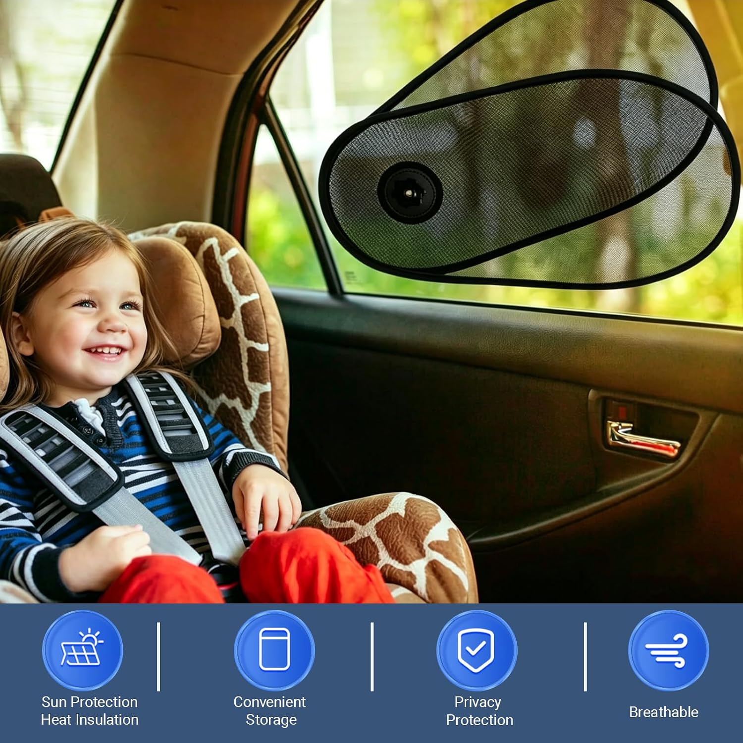2 Pack Car Shades for Side Windows, Baby Safe Car Windshield Sun Visor, Sun Blocker, Heat & Glare Protection, Adjustable Side Window Sun Shade, Universal for Most Cars (15.7" x 8.2")