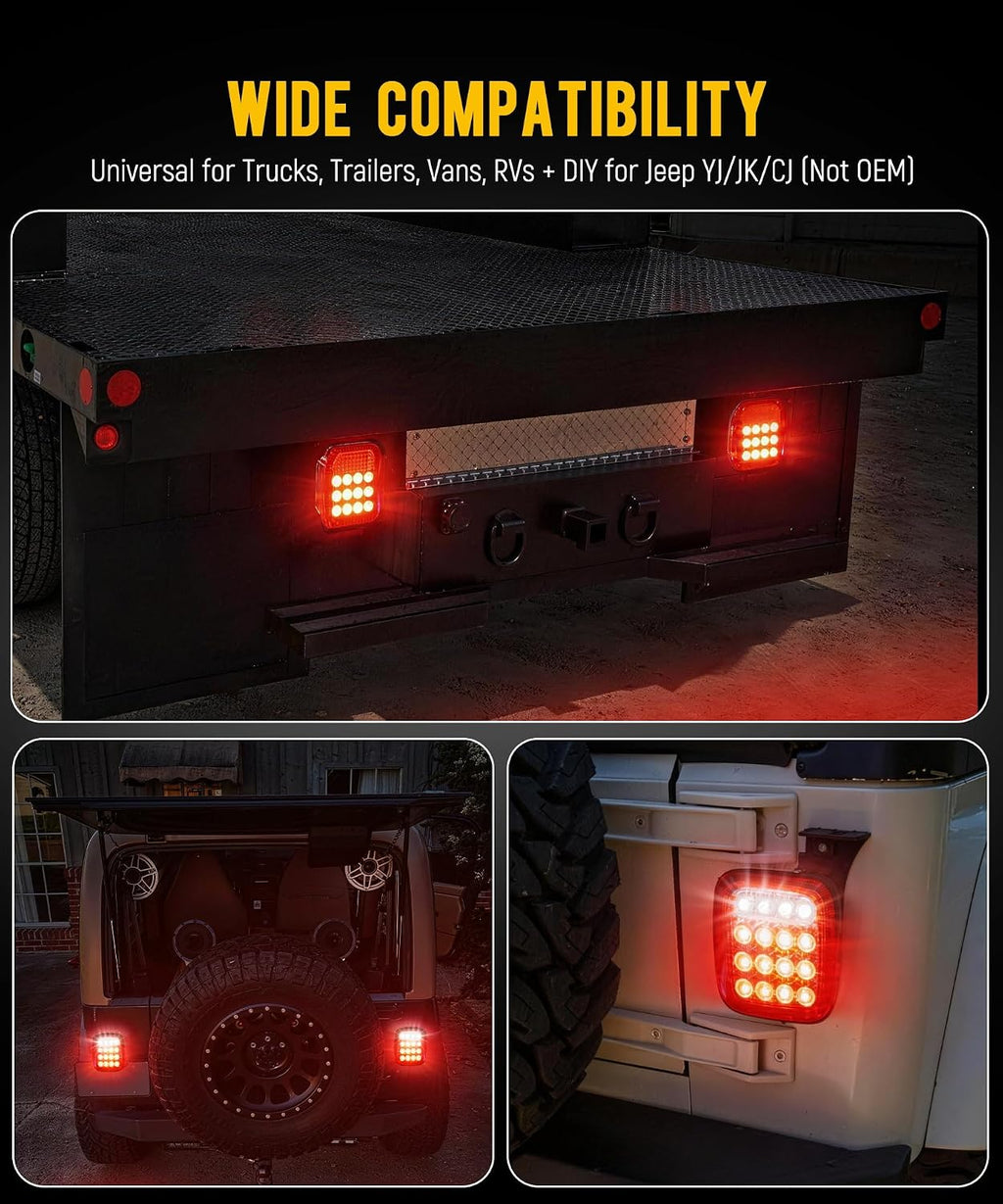 Partsam 2x Universal 16 LED Stop Tail Turn Signal Backup Reverse Brake Clearance Marker Lights Lamps Red/White Replacement for Jeep YJ JK CJ Truck Trailer Waterproof 12V