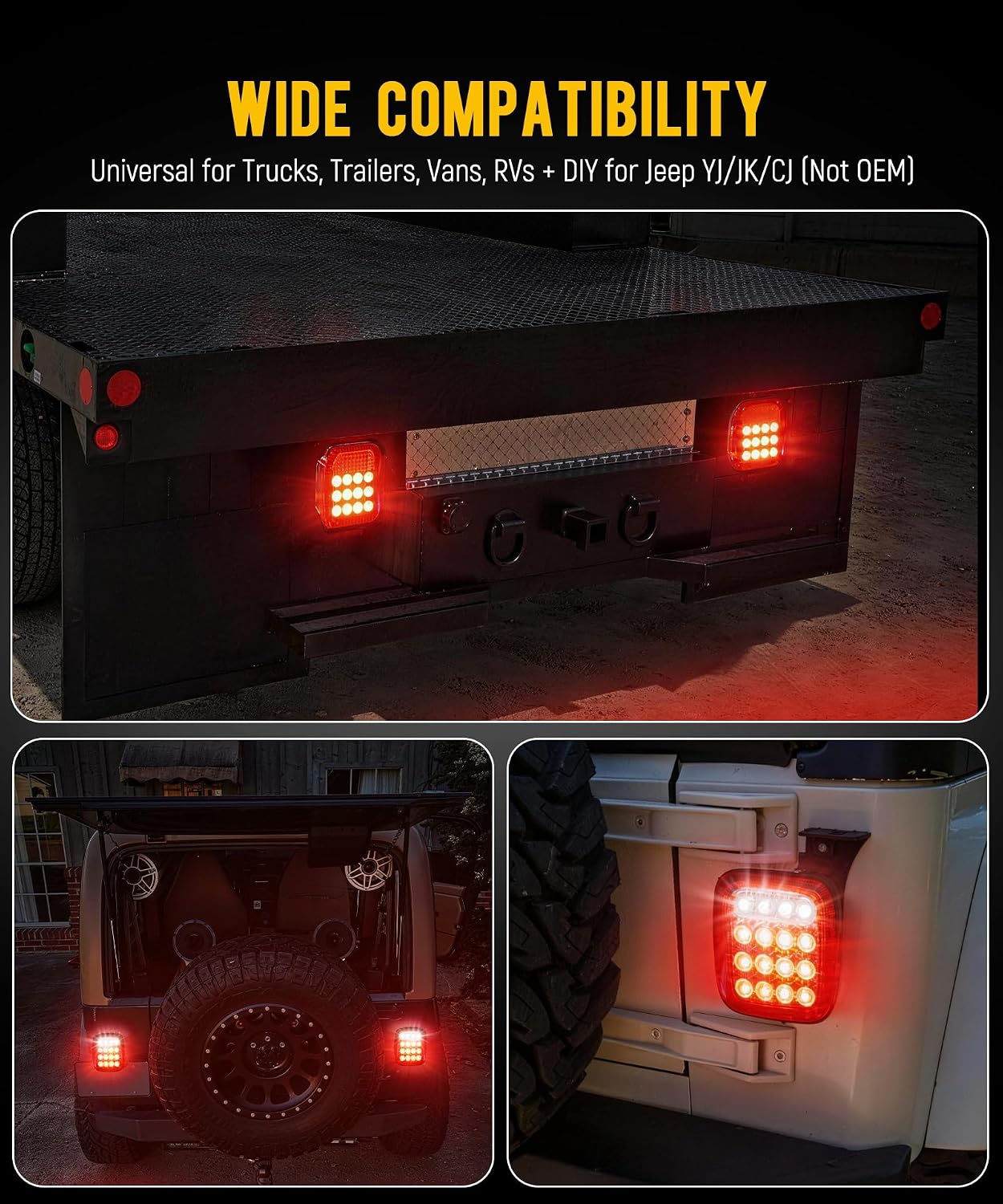 Partsam 2x Universal 16 LED Stop Tail Turn Signal Backup Reverse Brake Clearance Marker Lights Lamps Red/White Replacement for Jeep YJ JK CJ Truck Trailer Waterproof 12V