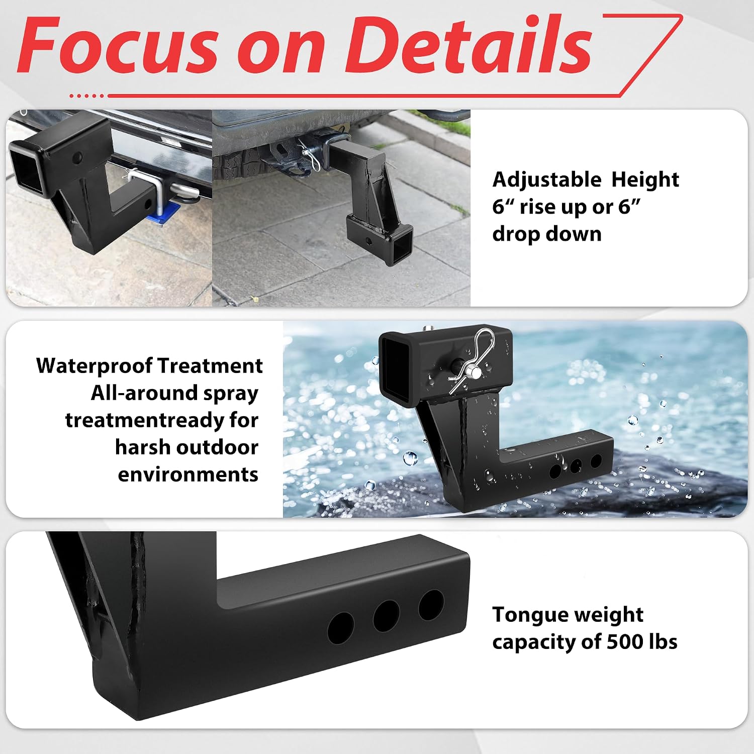 2 Inch Trailer Hitch Receiver Extension with 6 inch Rise/Drop Compatible with All Standard 2" Hitch Receivers Trailer Hitch Riser Extender with Pin and Clip by Fetechmate