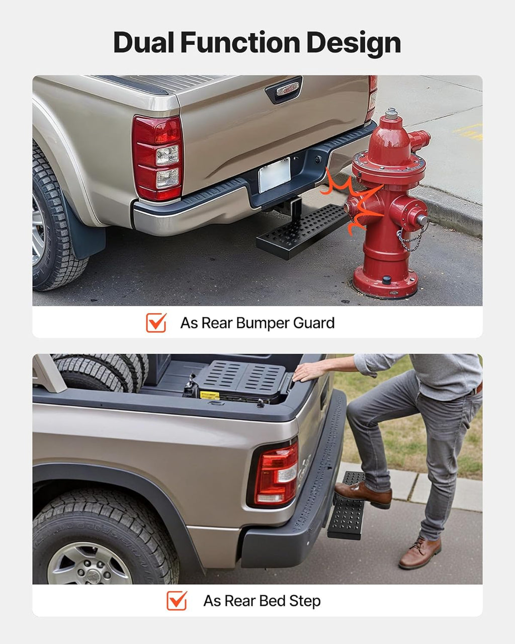 VEVOR Hitch Step for 2 Inch Receiver, Universal Rear Bumper Guard Protector with 350 LBS Load Capacity, Wide & Non-Slip Tow Hitch Step with Pin Kit and Stabilizer, Fit for Pickup, Trailer, Truck, SUV