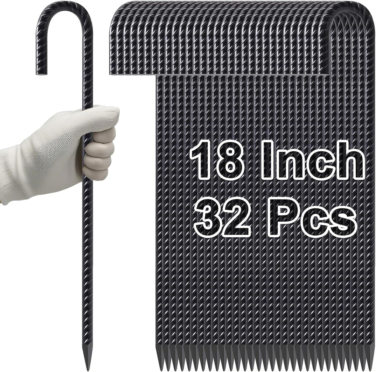 VVOKGO Rebar Stakes 18 Inch J Hook Heavy Duty Ground Anchors, 3/8" Diameter